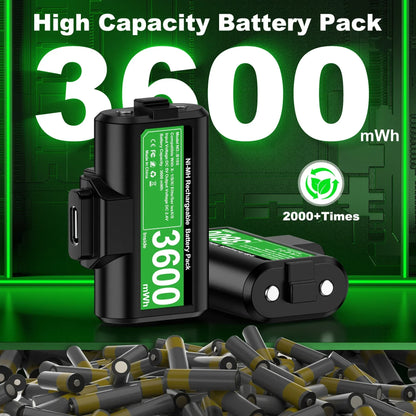 BEBONCOOL 2x3600mWh Rechargeable Batteries for Xbox One & Series S/X Controllers | Xbox Accessories Pack