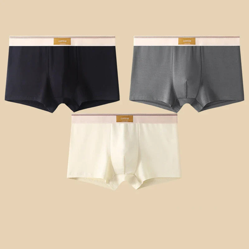 3PCS Men’s Cotton Boxer Shorts – Comfortable Breathable Solid Color Underwear Set for Everyday Wear & Sports Comfort