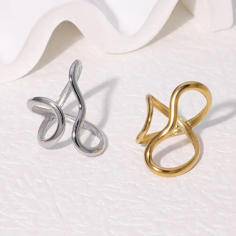 Gold Stainless Steel Rings for Women – Unique, Colorfast Party Jewelry with Exaggerated Charms & Personalized Gift