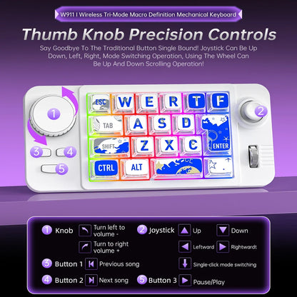 Rechargeable Mechanical Gaming Keypad - Bluetooth 2.4G Wireless & Wired Programmable Joystick Keyboard with RGB Backlit