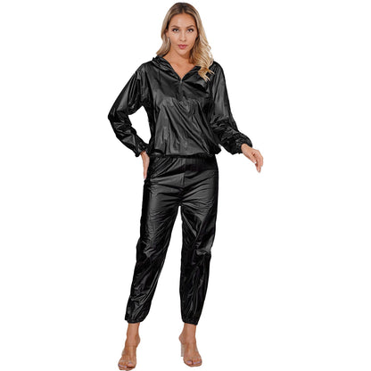Unisex PVC Sauna Suit — Long Sleeve Top & Elastic Waistband Pants for Men & Women, Slimming Fitness Workout Outfit