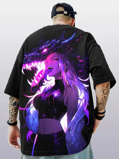 Anime Girl 3D Print T-Shirt - Casual Loose Short Sleeve Streetwear for Men