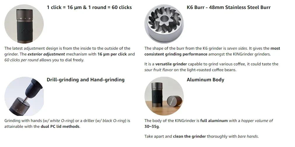 KINGrinder K4/K6 Manual Coffee Grinder — Portable 420 Stainless Steel Mill with 48mm Titanium-Plated Burr