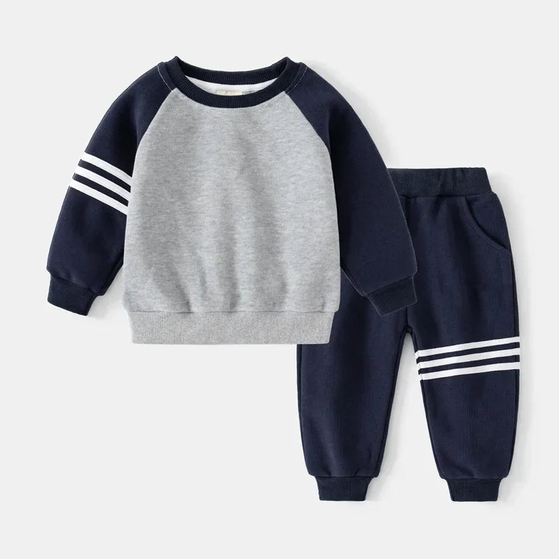 New Spring Autumn Kids Clothes Set – Patchwork Two-Piece Casual Tracksuit for Boys, Tops & Pants
