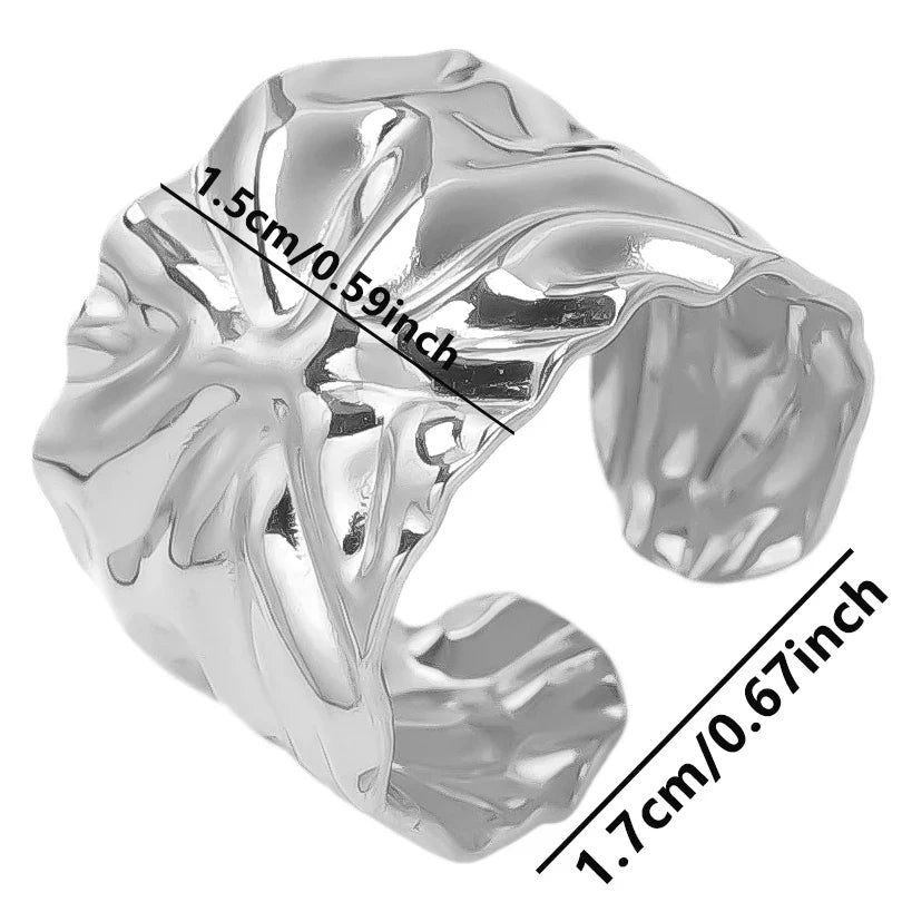 Stainless Steel Chunky Open Ring — Textured Vintage Lava Design for Men & Women