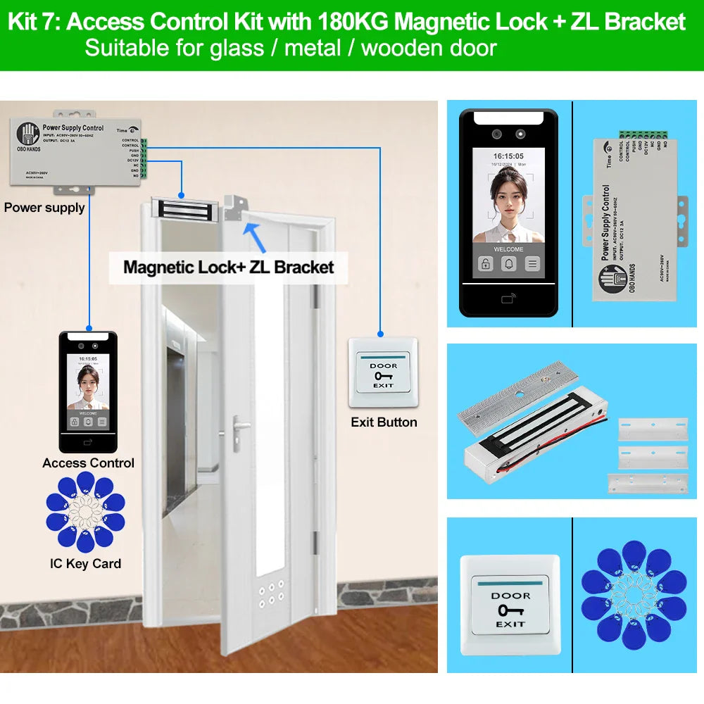 5-Inch Face Recognition Access Control System – Waterproof RFID & Password Attendance Reader for Door Entry