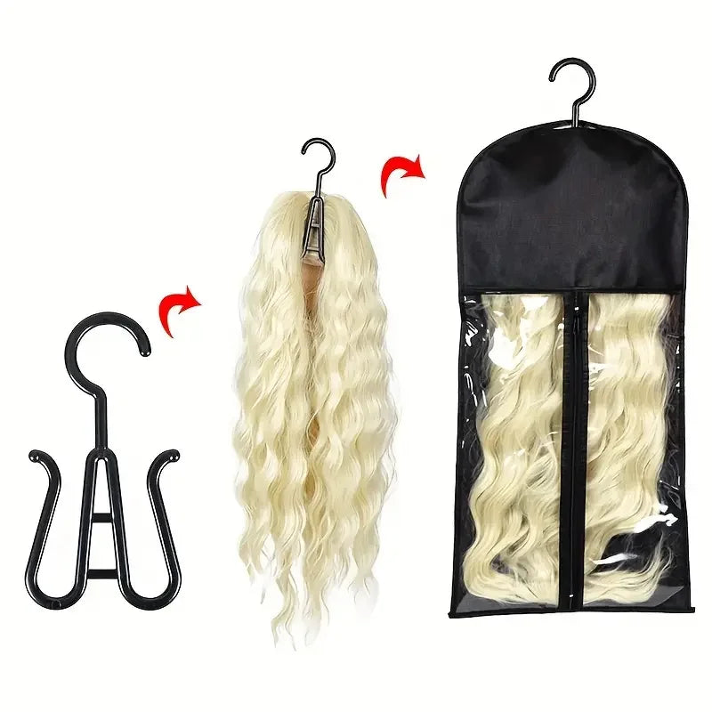Premium Wig Storage Bags - Transparent Hanging Organizer with Metal Hangers for Wigs & Hair Extensions