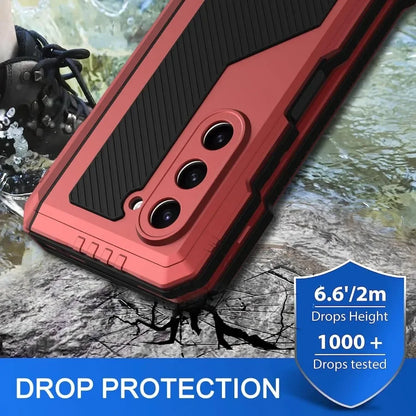 3-Layer Heavy Duty Metal Case for Samsung Galaxy Z Fold 6/5/4 – Shockproof Aluminum & Silicone Cover with Stand and Screen Film