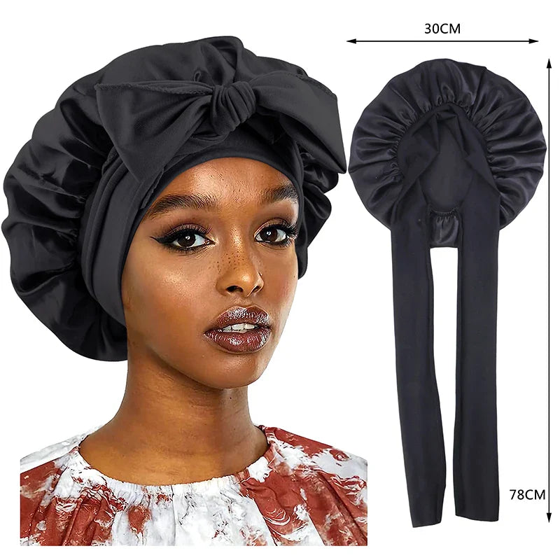 Satin Sleeping Cap for Women - Silky Bonnet with Wide Stretch Band, Solid Nightcap for Hair Care and Shower