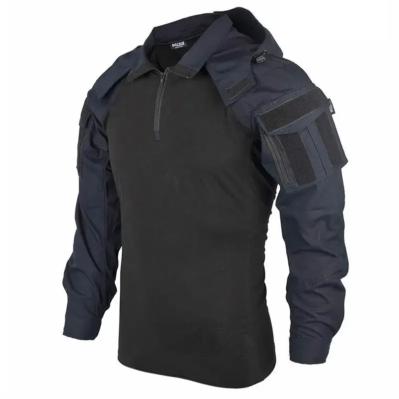 Men’s Tactical Camo Hooded Combat Shirt – Durable Cotton Airsoft & Paintball Hunting Outdoor Wear-Resistant Military Style T-Shirt