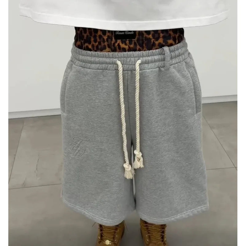 Y2K Double-Waist Embroidered Shorts - Loose American Streetwear Five-Quarter Pants