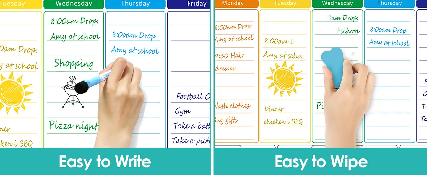 A3 Dry Erase Whiteboard Fridge Calendar – Weekly & Monthly Planner in Spanish, French, English