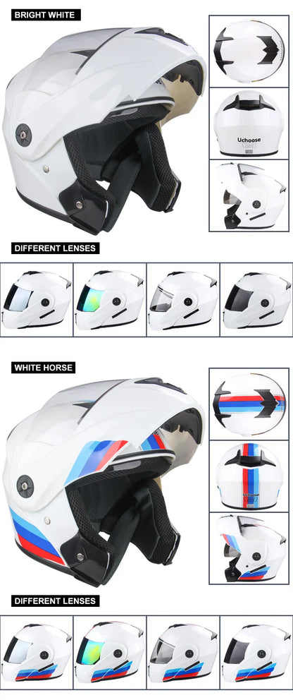 New Full Face Motorcycle Helmet – Racing Helmet with Double Sun Visor & Flip-Up Double Lens for Men & Women, DOT Certified