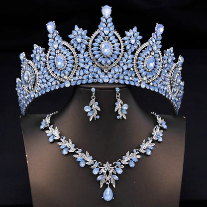 Rhinestone Bridal Tiara Jewelry Set - Wedding Crown with Necklace and Earrings for Women