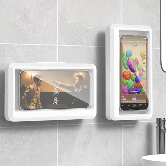 Bathroom Waterproof Phone Holder: Self-Adhesive Wall Mount Stand with Touch Screen Compatibility - Shower Sealing Storage Case