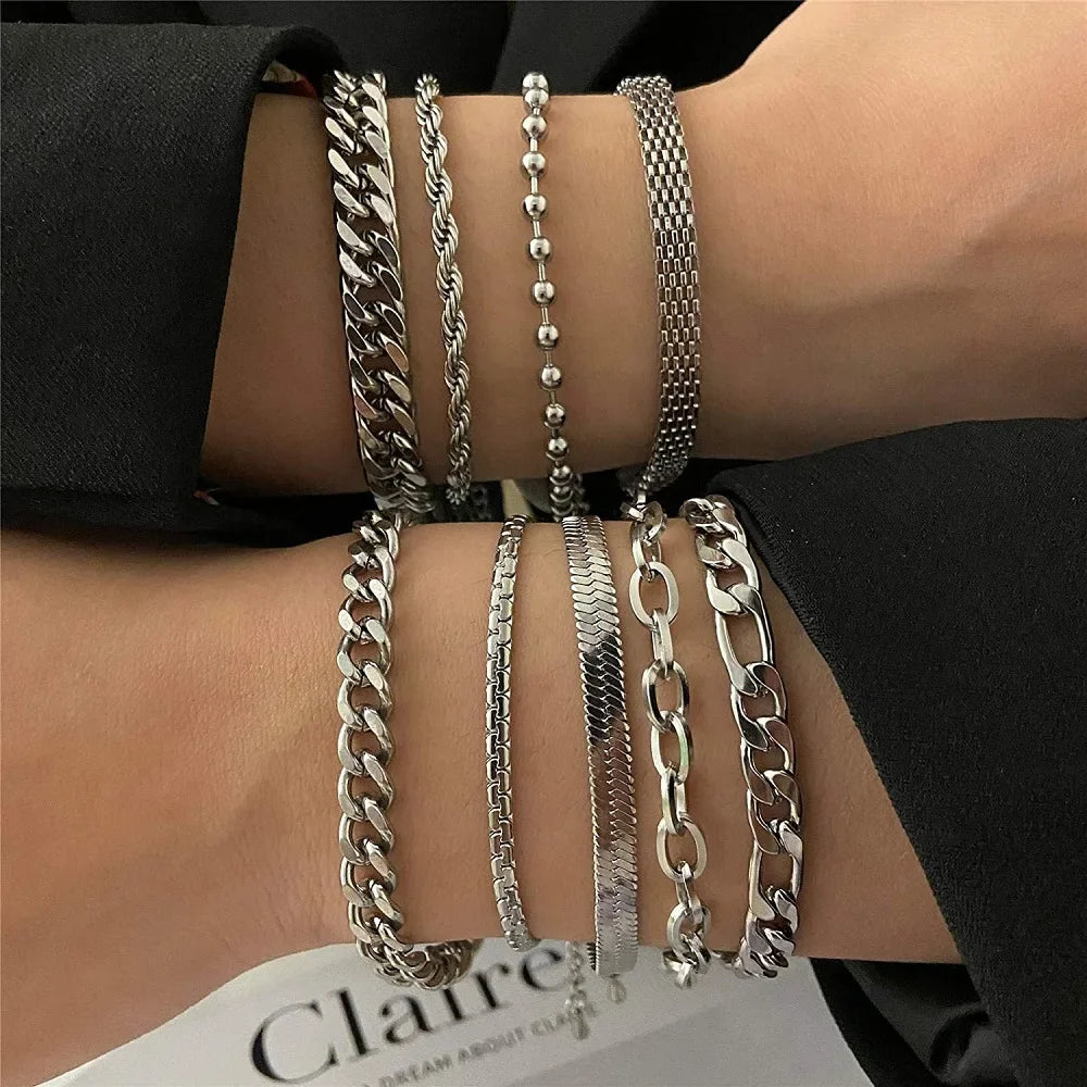 316L Stainless Steel Cuban Chain Bracelet | Figaro Vintage Metal | Viking & Kpop Style | Luxury Jewelry Gift for Men & Women