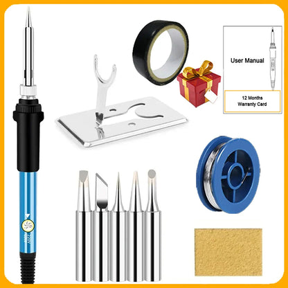2026 60W Electric Soldering Iron Kit – Adjustable Temperature Welding Tool Set (10-in-1 / 16-in-1 / 20-in-1) with Replaceable Tips for Repair & DIY Projects