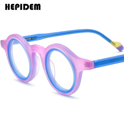 FONEX HEPIDEM Acetate Eyeglass Frames - Retro Round Vintage Eyewear for Men & Women
