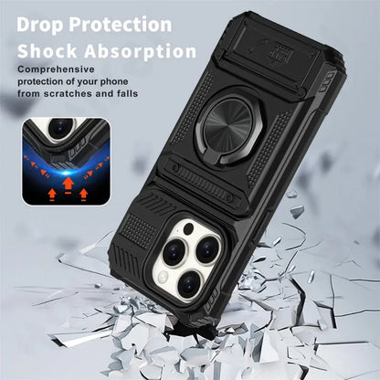 Magnetic Ring Kickstand iPhone Case - Heavy Duty Drop Protection Wallet Cover for iPhone 7-16 Series