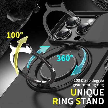 Heavy Duty Rugged Magnetic Ring Stand Case for iPhone 11–16 Pro Max Plus with Slide Camera Protection & MagSafe Compatible Cover