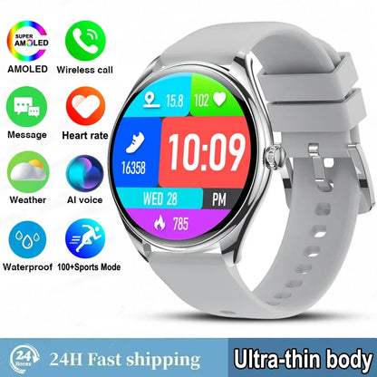 Ultra-Thin AMOLED Smartwatch for Men - 3D Display, Fitness Tracking, Heart Rate, Bluetooth Calls & Waterproof Design