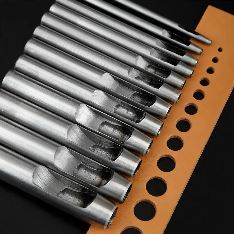 6 Piece Leather Hole Punching Tools Set - Hollow Round Puncher for Clothing, Sewing, and Leathercraft Accessories - Drilling Puncher Kit