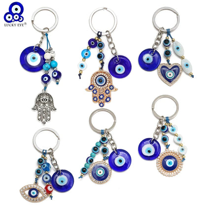 Lucky Eye Fatima Hand Keychain – Alloy Tree of Life Elephant Owl Blue Turkish Evil Eye Car Keyring Jewelry for Men & Women Gift