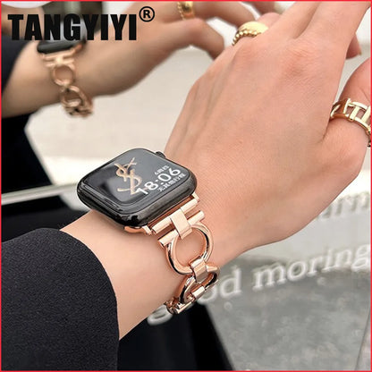 Fashion Metal Chain Strap for Apple Watch | Series 9-3, 45/44/42/41mm | Round Loop Bracelet | iWatch Ultra 2 Compatible | Available in Various Sizes