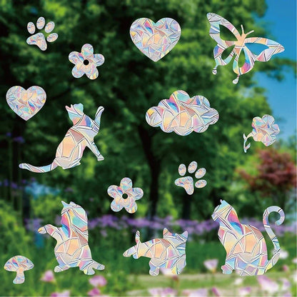 PVC Rainbow Suncatcher Window Stickers | Cat Butterfly Prism Glass Wall Decal | Home Kids Bedroom Decoration
