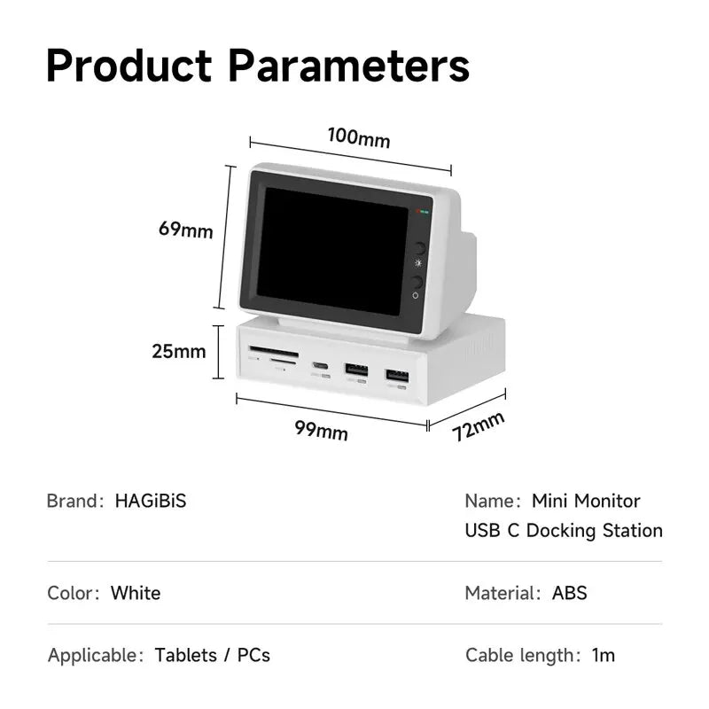 Hagibis 3.5-inch IPS Mini Screen AIDA64 Data Monitor – CPU, RAM, HDD Display Sub-Screen with USB-C Hub for Laptop & MacBook