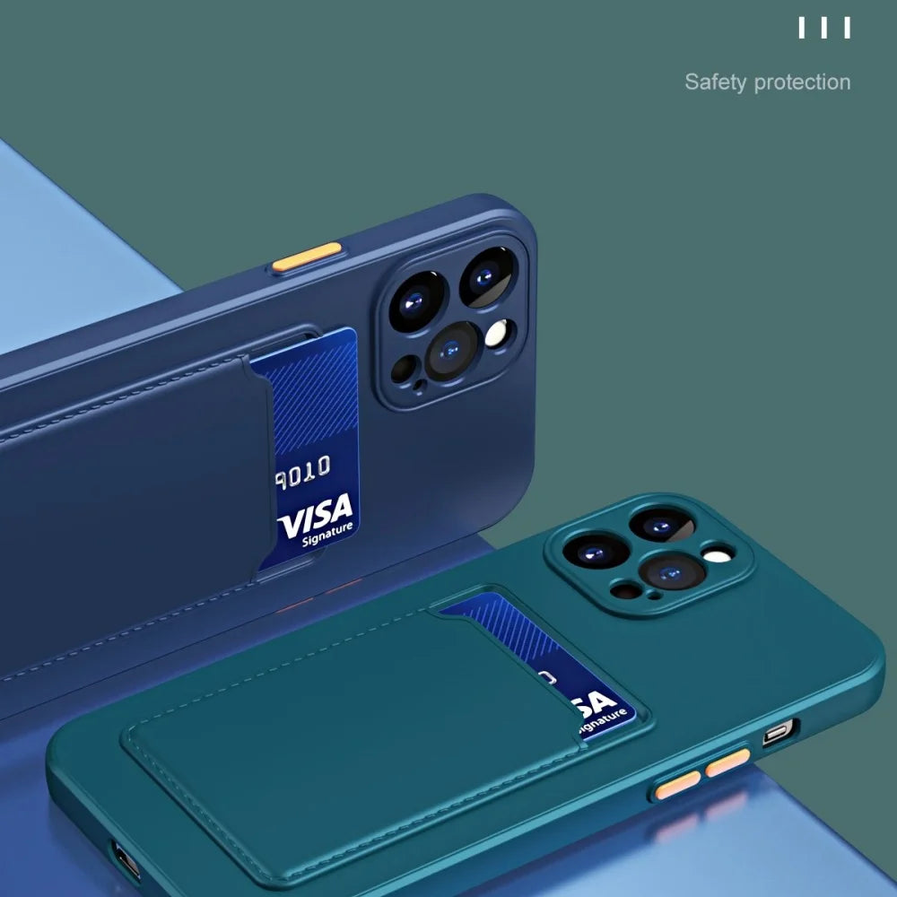 Luxury Soft Silicone Wallet Case with Card Slot, Protective Phone Cover for iPhone 17, 16, 15, 14, 13, 12, 11 Pro Max, Plus, Air & 16E
