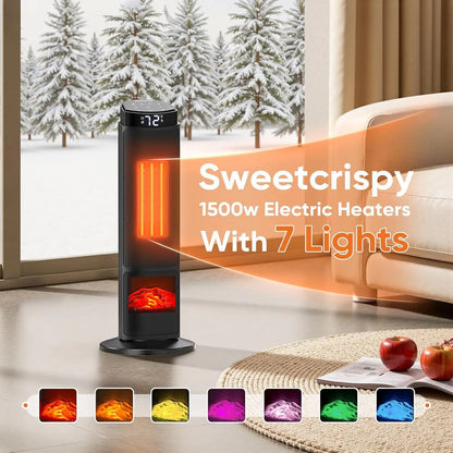 23-Inch Portable Space Heater – Remote Control, Thermostat, 7 Light Modes, 70° Oscillation, 12H Timer & Tip-Over Safety, Black