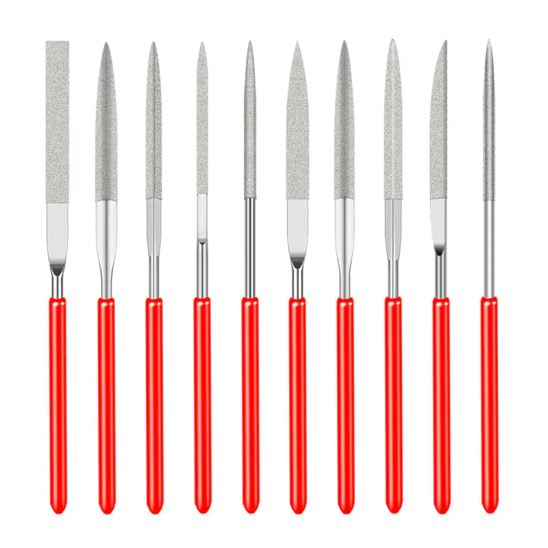 10Pcs Diamond Needle File Set - 3x140mm Mini Files for Stone, Glass, Metal Carving - Craft Hand Tools Kit