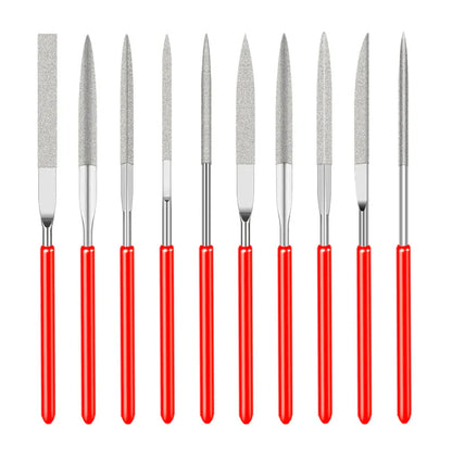 10Pcs Diamond Needle File Set - 3x140mm Mini Files for Stone, Glass, Metal Carving - Craft Hand Tools Kit