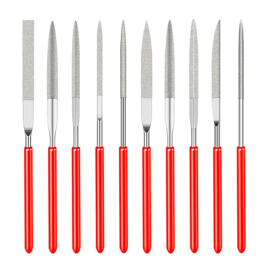 10Pcs Diamond Needle File Set - 3x140mm Mini Files for Stone, Glass, Metal Carving - Craft Hand Tools Kit