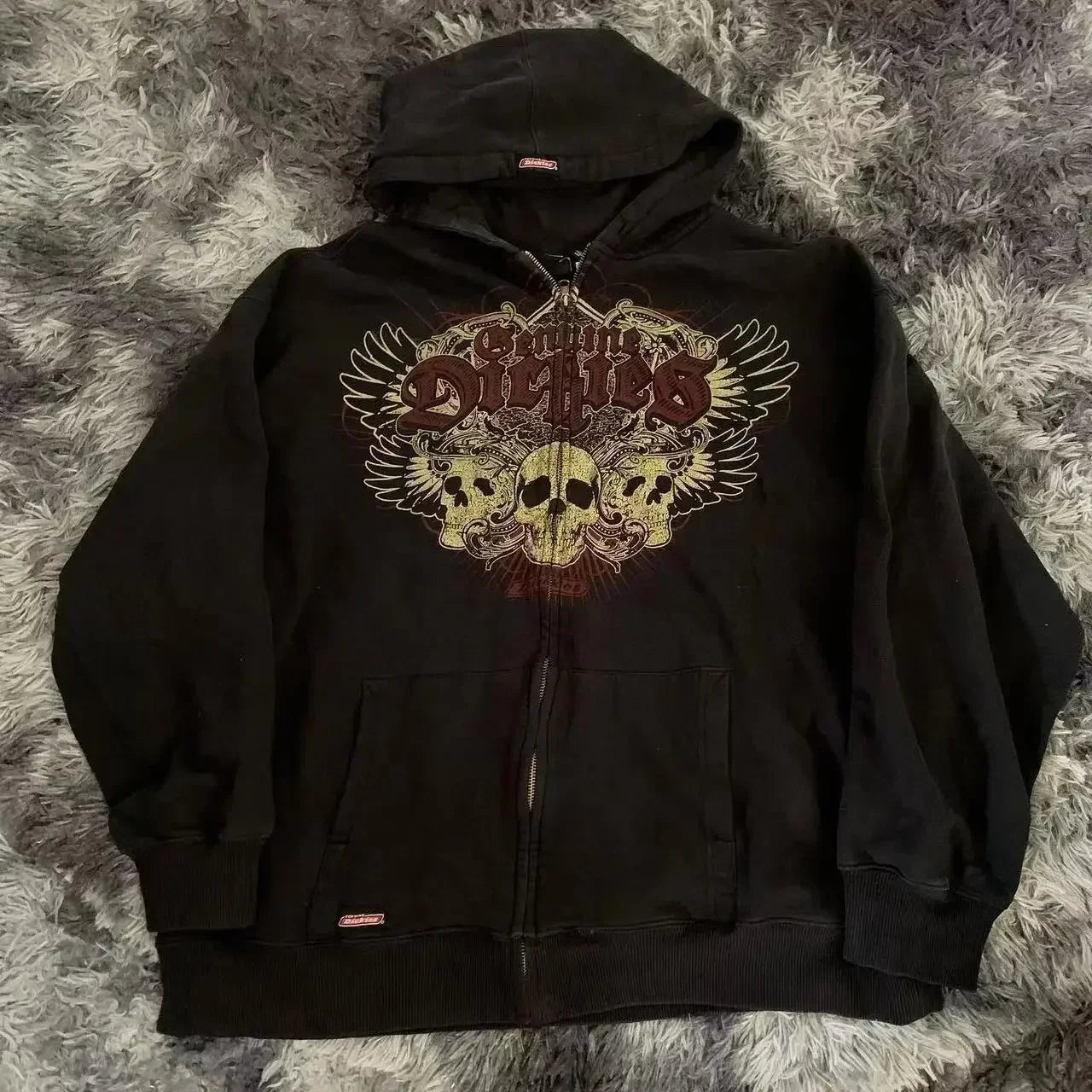 2000s Red Couple Zipper Hoodie – Vintage Y2K Skull Snake Cotton Full-Zip Sweatshirt