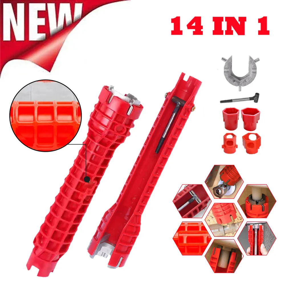14-In-1 Sink Faucet Wrench - Plumbing Repair Tool with Double Head Handle, Spanner Tool Installer Ratchet Wrench Set for Bathroom