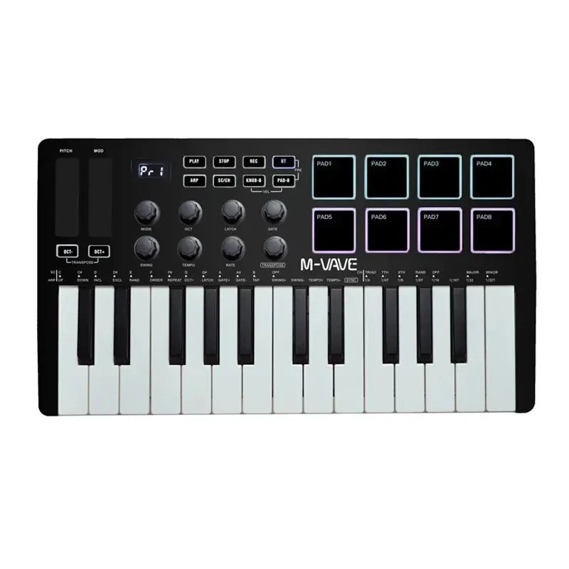 M-VAVE SMK-25 II MIDI Controller Keyboard – 25-Key USB Mini, 16 RGB Drum Pads, 8 Knobs, Music Production Software Included