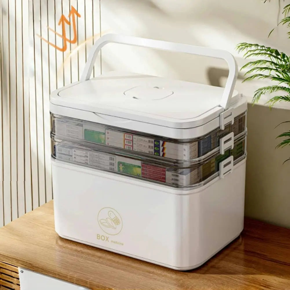 Portable Large Capacity Medicine Box – Home First Aid Kit with Multi-Layer Drug Storage for Family Emergencies