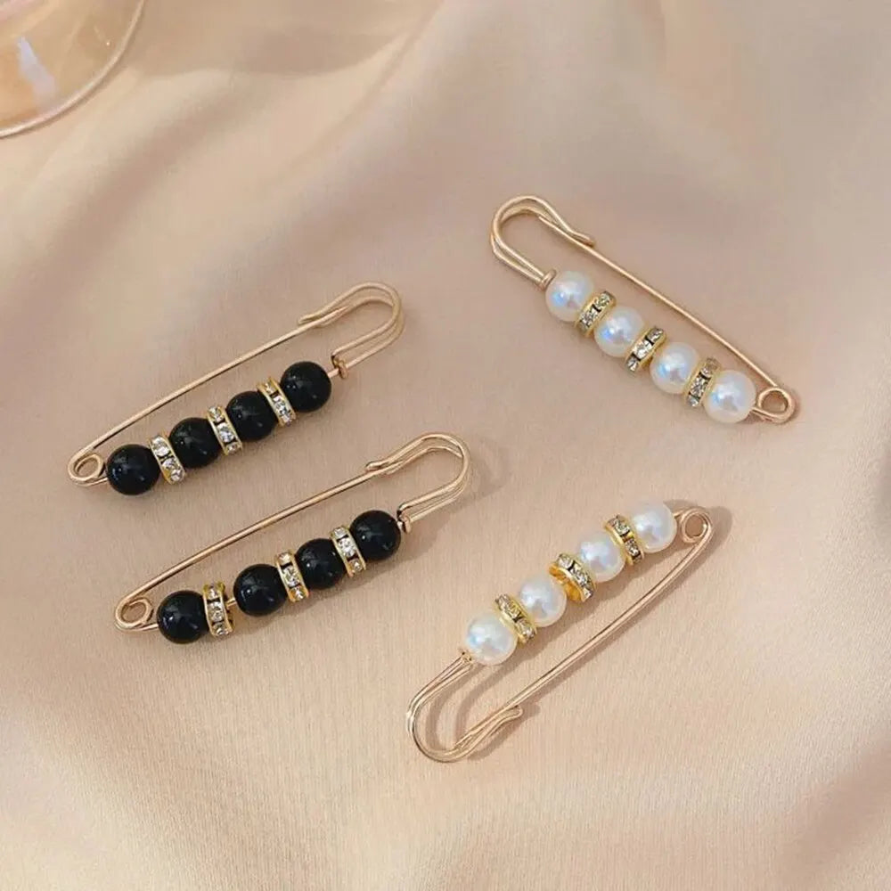 4PCS Uniform Clothing Extended Buckle: Waist Adjustment Buckle with Pearl Brooch - Fashion Decorative Accessory