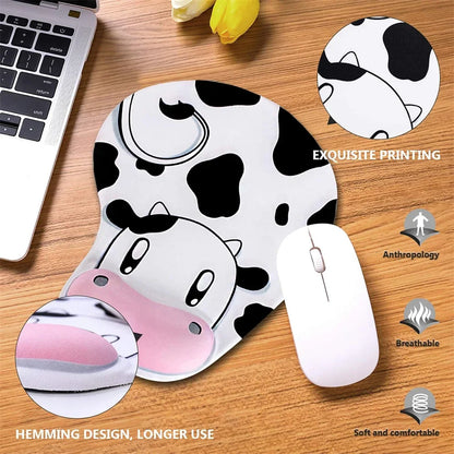Cow Ergonomic Mouse Pad with Wrist Support - Non-Slip Rubber Base for Computer Use