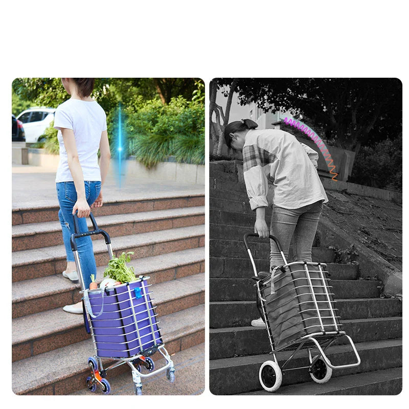 Portable Aluminum Alloy Grocery Cart – Folding Trolley with Large Capacity, Lightweight & Step Climbing Design