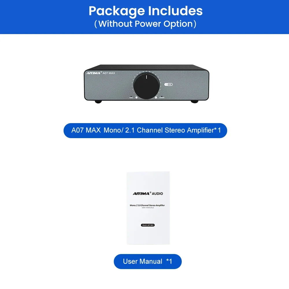 AIYIMA A07 MAX 2-Channel Class D Amplifier – 300W x2 TPA3255 Home Audio Stereo Amp, Bridgeable Mono 600W Power Speaker System