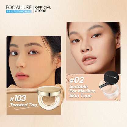 FOCALLURE Air Cushion BB Cream – Poreless, Waterproof, Long-Lasting Matte Foundation & Brightening Concealer with Puff
