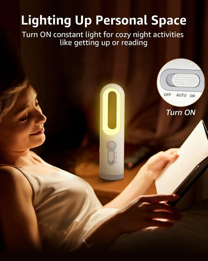 2-in-1 LED Motion Sensor Night Light & Portable Flashlight with Dusk to Dawn Sensor for Bedroom, Bathroom, Camping & Reading