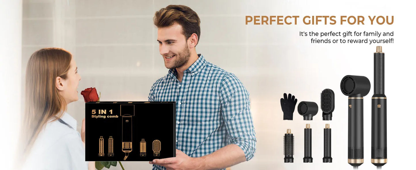 5-in-1 Electric Hair Dryer Comb – Negative Ion Straightener, Curling Iron & Detachable Multifunctional Heating Brush