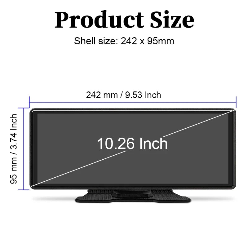 10.26" Portable Car Stereo - Wireless CarPlay & Android Auto Touchscreen with GPS Navigation and FM Multimedia Player