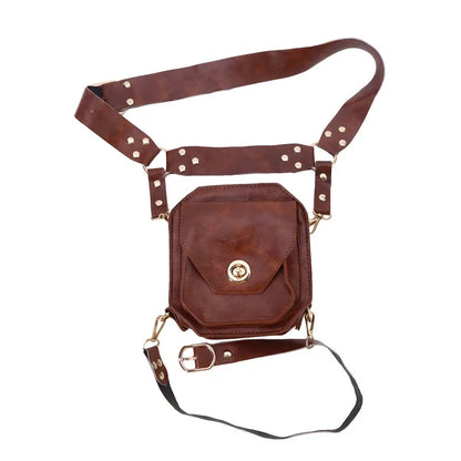 Punk Retro PU Waist Bag – Small Square Casual Crossbody Hip Pack for Women, Multi-Function Outdoor Leg Phone Pouch
