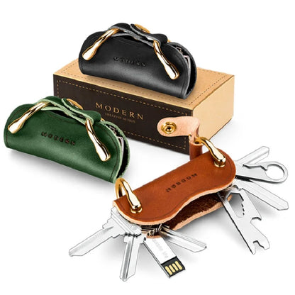 Modern Genuine Leather Smart Key Wallet - Brand New DIY Keychain EDC Pocket Car Key Holder Organizer