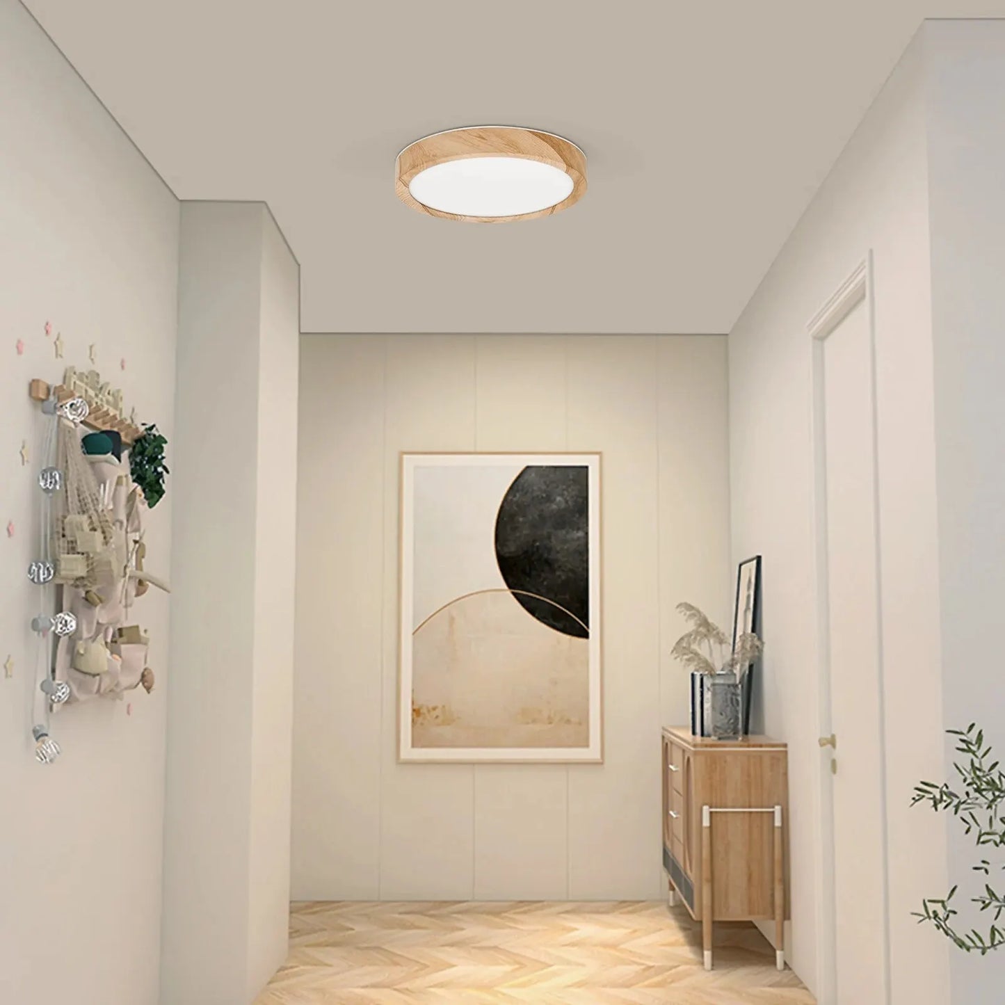 LVL LED Ceiling Light – 3-in-1 Wood Grain & White Round Flush Lamp for Kitchen, Bedroom & Bathroom